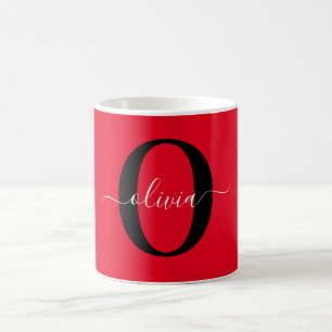 Personalized Monogram Script Name Red Black White Coffee Mug