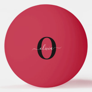Personalized Monogram Script Name Red Black White Ping Pong Ball