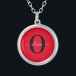 Personalized Monogram Script Name Red Black White Silver Plated Necklace<br><div class="desc">This elegant monogram and stylish script name design can be given as a gift for a birthday, wedding, bridal shower, anniversary, Mother's Day or any occasion. It can be personalized with the person's initial and name. You can change the font, font colour, font size and background colour using the Design...</div>