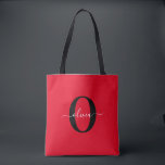 Personalized Monogram Script Name Red Black White Tote Bag<br><div class="desc">This elegant monogram and stylish script name design can be given as a gift for a birthday, wedding, bridal shower, anniversary, Mother's Day or any occasion. It can be personalized with the person's initial and name. You can change the font, font colour, font size and background colour using the Design...</div>