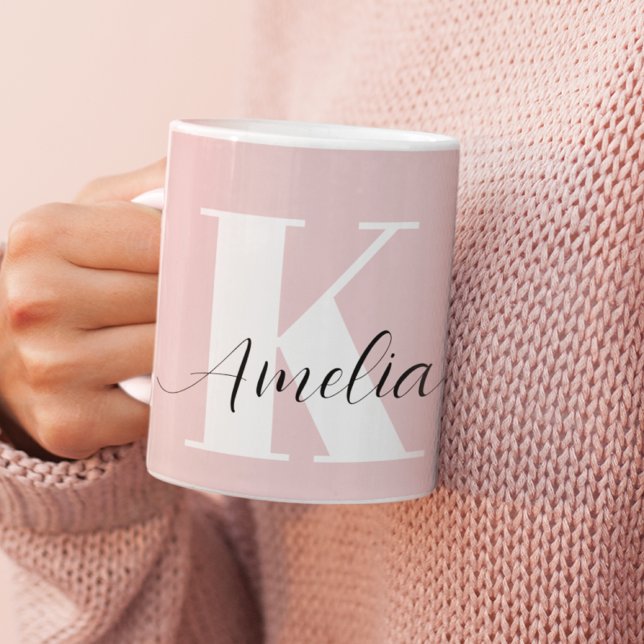 Personalized Monogram Script Pink Coffee Mug (Creator Uploaded)