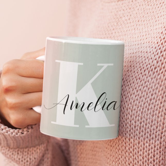 Personalized Monogram Script Sage Green Coffee Mug (Creator Uploaded)
