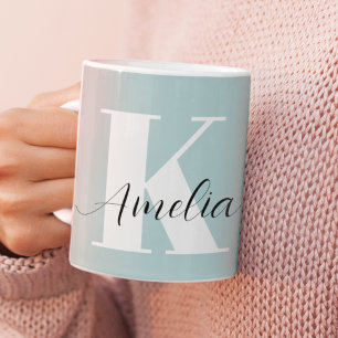 Personalized Monogram Script Teal Coffee Mug