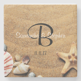 Personalized Monogram Sea Beach Wedding Gift Favou Stone Coaster