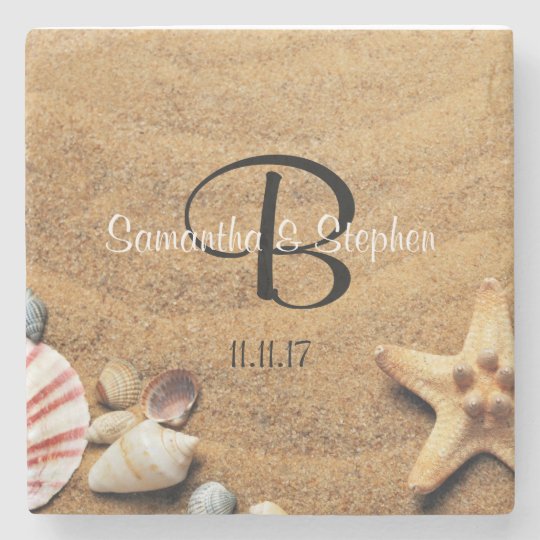 Personalized Monogram Sea Beach Wedding Gift Stone Coaster