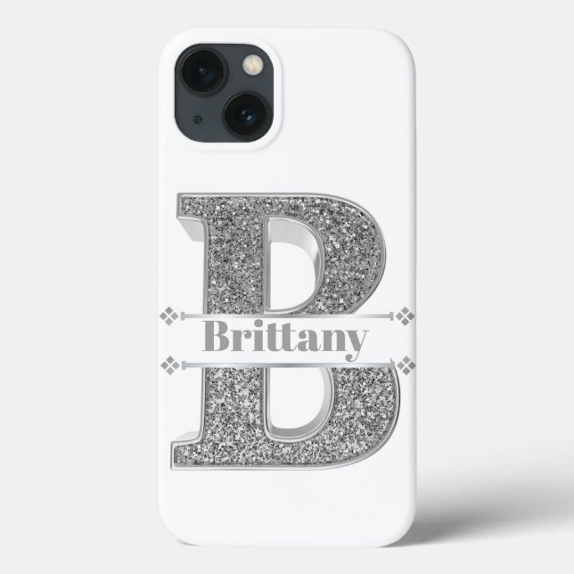Personalized Monogram Silver Initial B Your Name   Case-Mate iPhone Case (Back)