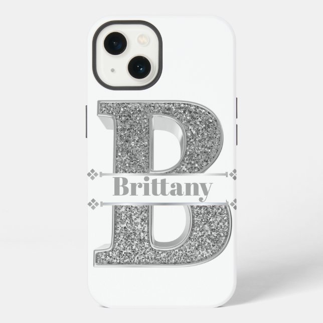 Personalized Monogram Silver Initial B Your Name   iPhone Case (Back)