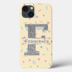Personalized Monogram Silver Initial F Your Name iPhone 13 Case