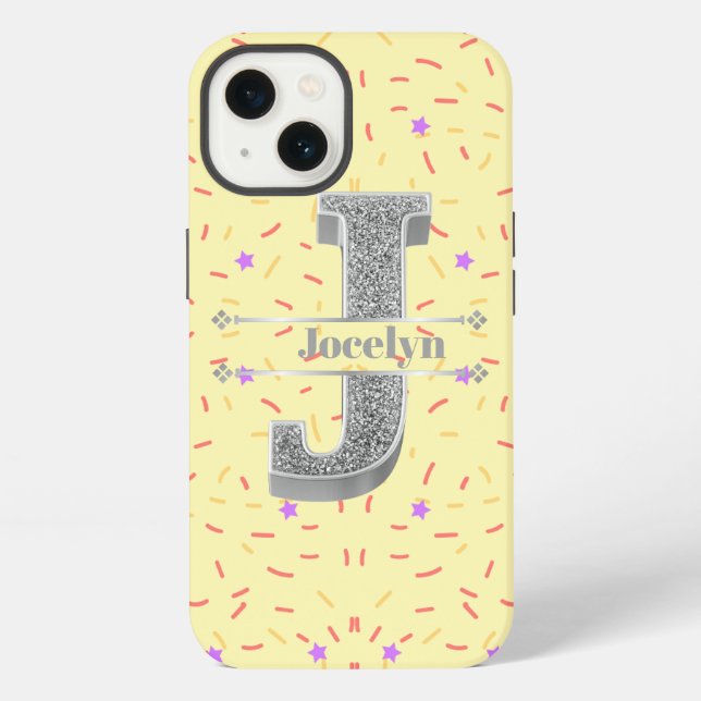 Personalized Monogram Silver Initial J Your Name iPhone Case (Back)