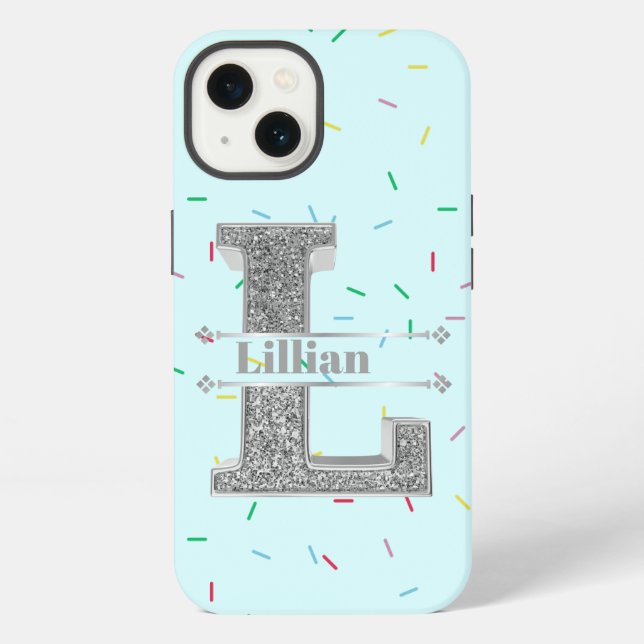 Personalized Monogram Silver Initial L Your Name   iPhone Case (Back)