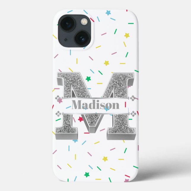 Personalized Monogram Silver Initial M Your Name   Case-Mate iPhone Case (Back)
