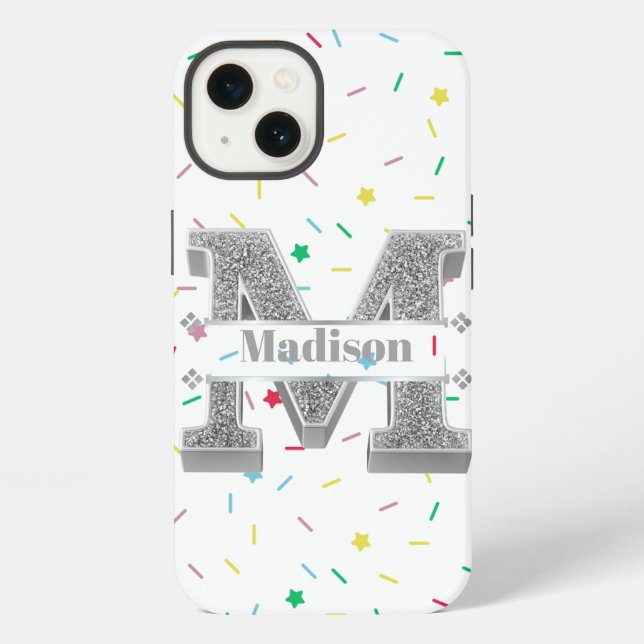 Personalized Monogram Silver Initial M Your Name   iPhone Case (Back)