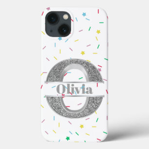Personalized Monogram Silver Initial O Your Name iPhone 13 Case