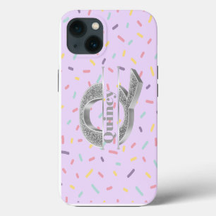 Personalized Monogram Silver Initial Q Your Name iPhone 13 Case