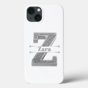 Personalized Monogram Silver Initial Z Your Name iPhone 13 Case