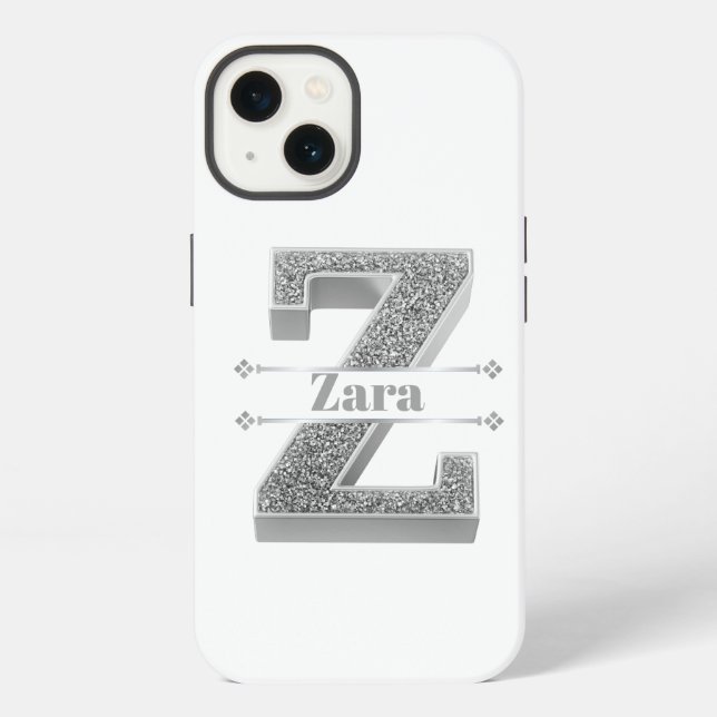 Personalized Monogram Silver Initial Z Your Name   iPhone Case (Back)
