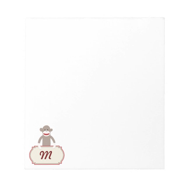 Personalized Monogram Sock Monkey Memo Notepad (Front)