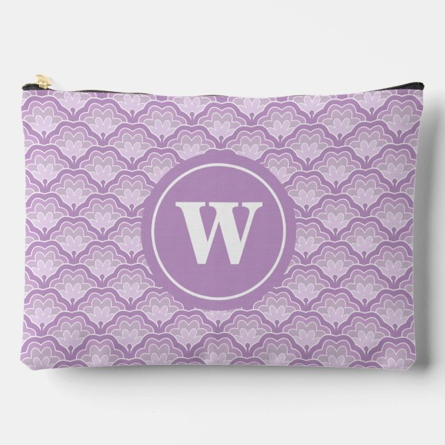 Personalized Monogram Soft Purple Floral Pattern Accessory Pouch (Front)