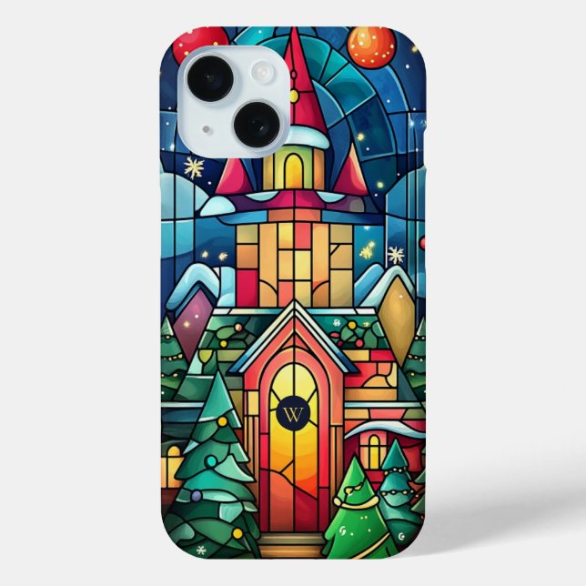 Personalized Monogram Stained Glass  Winter Scene Case-Mate iPhone Case (Back)