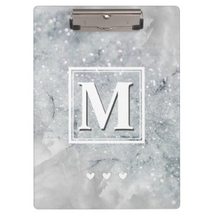 Personalized Monogram Stationery Glitter Marble Clipboard