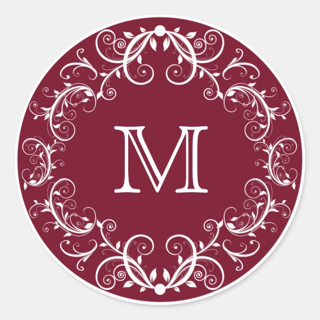 Personalized Monogram Stickers Floral Burgundy (Front)