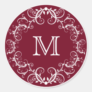 Personalized Monogram Stickers Floral Burgundy