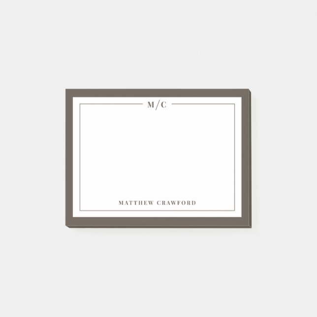 Personalized Monogram Sticky Notes with Brown Bord (Front)