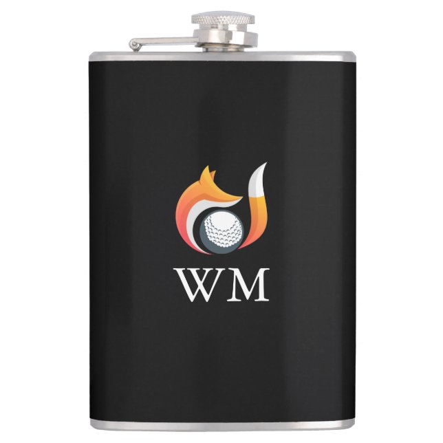 Personalized Monogram Stylish Fox And Golf Ball Hip Flask (Front)