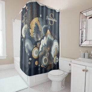 Personalized Monogram Stylish Navy Blue Gold Agate