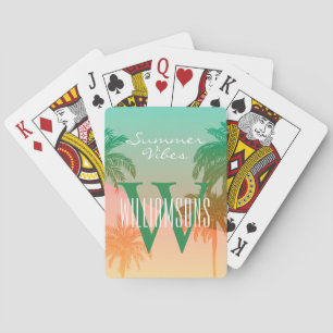 Personalized Monogram Summer Vibes Palm Tree Playing Cards