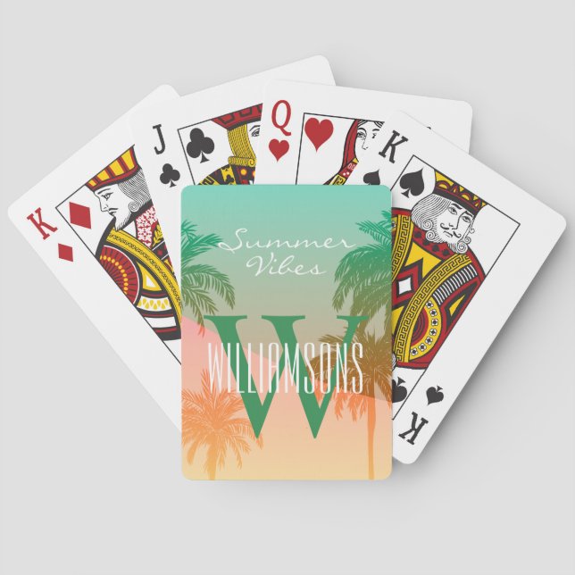 Personalized Monogram Summer Vibes Palm Tree Playing Cards (Back)