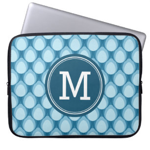Personalized Monogram Teadrop Pattern Blue Laptop Sleeve