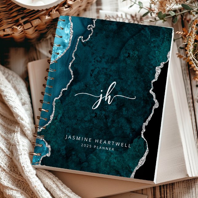 Personalized Monogram Teal Silver Agate 2027 Planner (Creator Uploaded)