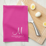 Personalized Monogram Template Family Name Modern Kitchen Towel<br><div class="desc">Custom Upload Add Your Photo Design or Logo Text Elegant Modern Cute Personalized Monogram Initial Name / Family Name Template Trendy Pink Kitchen Towel.</div>