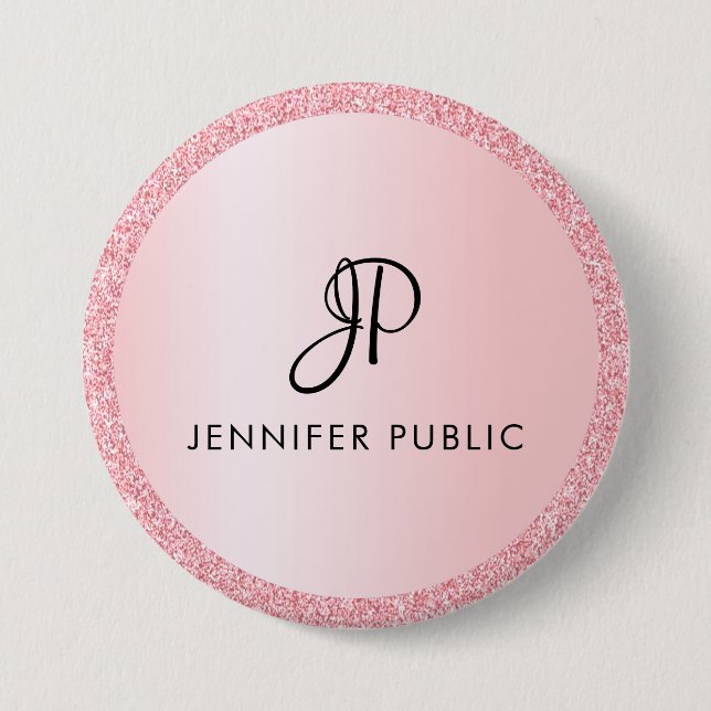 Personalized Monogram Template Rose Gold Glitter 3 Inch Round Button (Front)