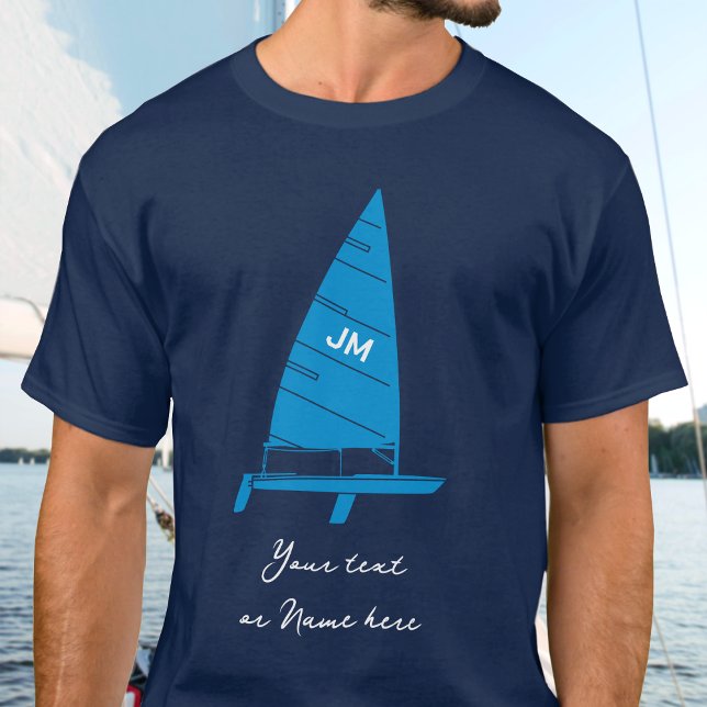 Personalized Monogram Text Sailboat Racing Navy T-Shirt (Creator Uploaded)