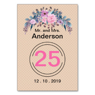 Personalized monogram text watercolor flower flora table number