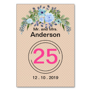 Personalized monogram text watercolor flower flora table number