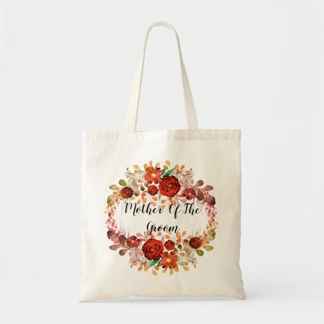 Personalized monogram text watercolor flower flora tote bag (Front)