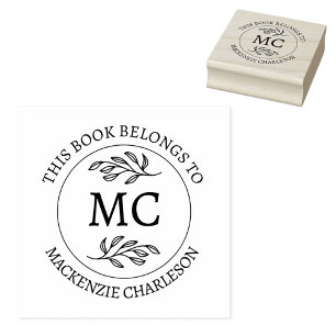 Personalized Monogram This Book Belongs To Rubber Stamp
