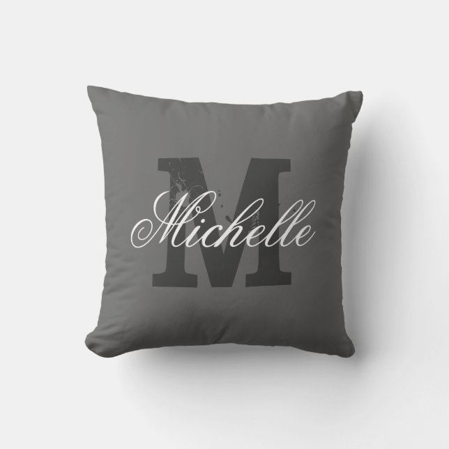 Personalized monogram throw pillow | Charcoal grey (Front)