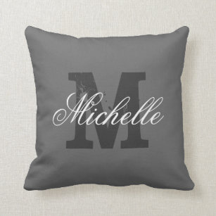 Personalized monogram throw pillow   Charcoal grey