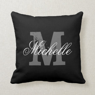 Personalized monogram throw pillow   Classy black