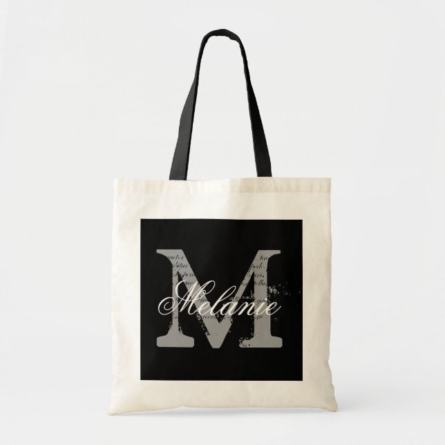 Personalized monogram tote bag | black and white (Front)
