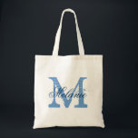 Personalized monogram tote bag | blue and white<br><div class="desc">Personalized name monogram tote bag | navy blue and white colour. Elegant logo design with monogrammed letter initials.  Cute vintage gift idea for bride,  flower girls,  maid of honour and bridesmaids at weddings.</div>