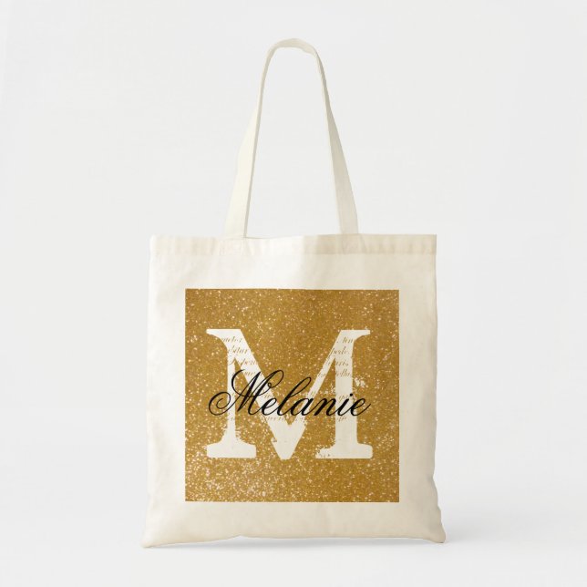Personalized monogram tote bag | faux gold glitter (Front)
