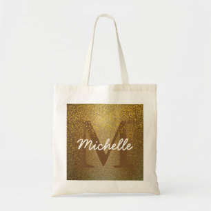 Personalized Monogram Tote Bag, Faux Gold Glitter Bag