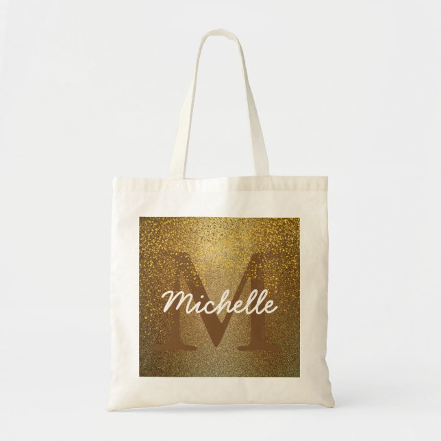 Personalized Monogram Tote Bag, Faux Gold Glitter Bag (Front)