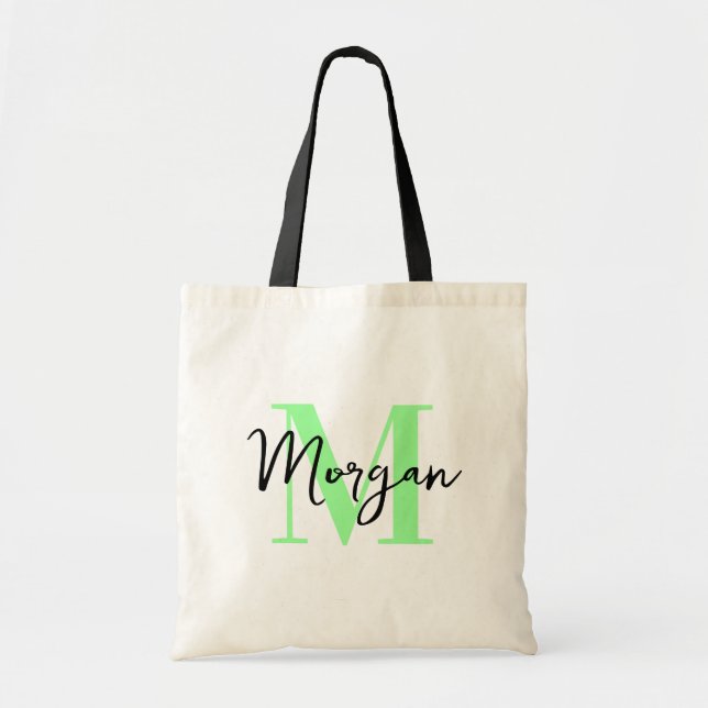 Personalized Monogram Tote – Mint Green & Black Bag (Front)