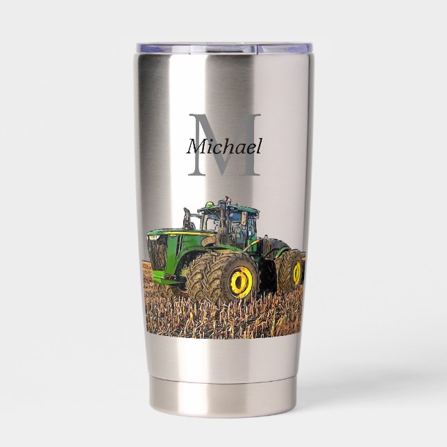 Personalized Monogram Tractor Equipment Tillage Insulated Tumbler (Front)